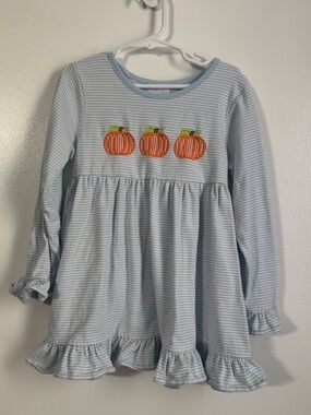 Blue Striped Girls' Pumpkin Applique top